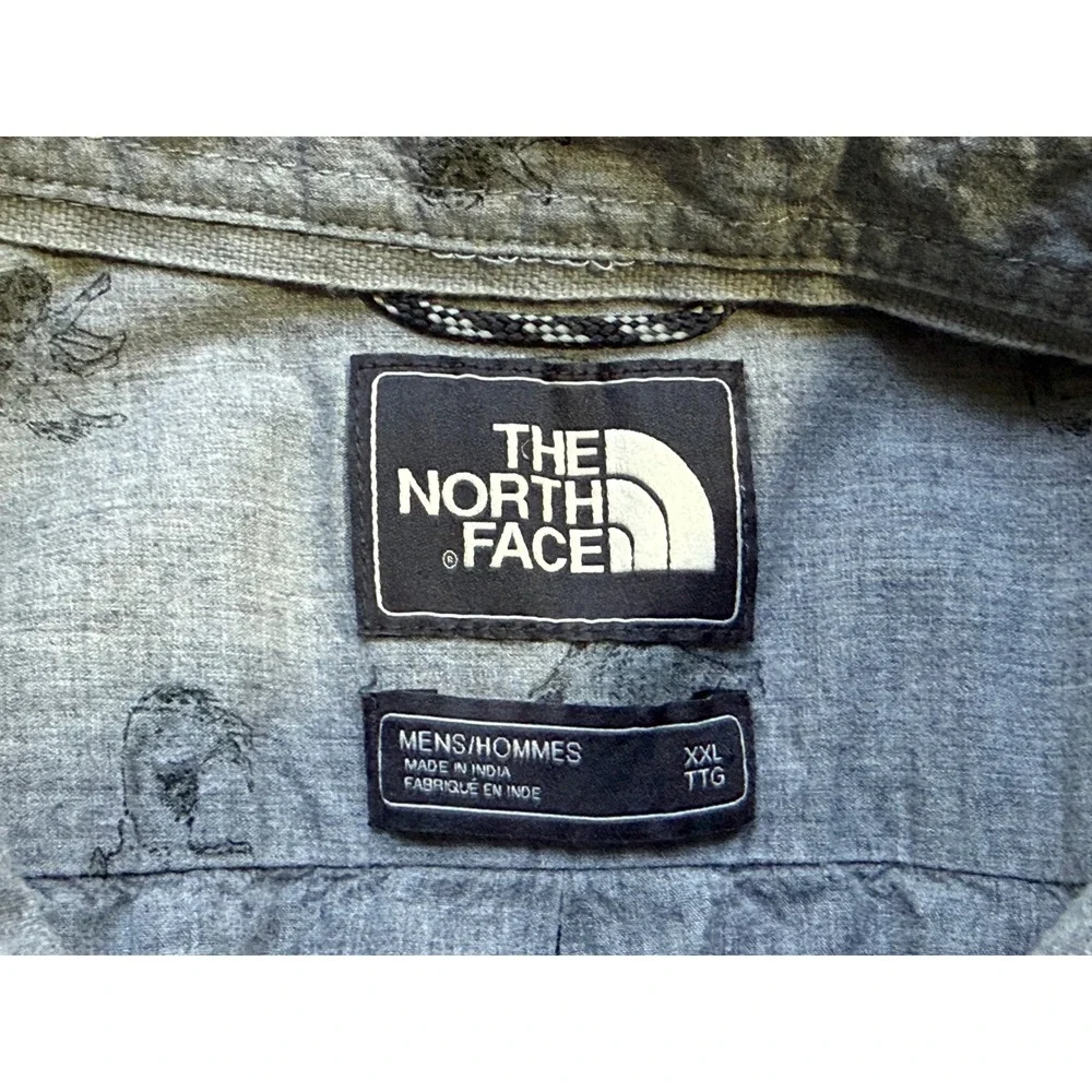The North‎ Face Button Down Shirt Mens XXL Gray Wolf Print Short Sleeve Cotton